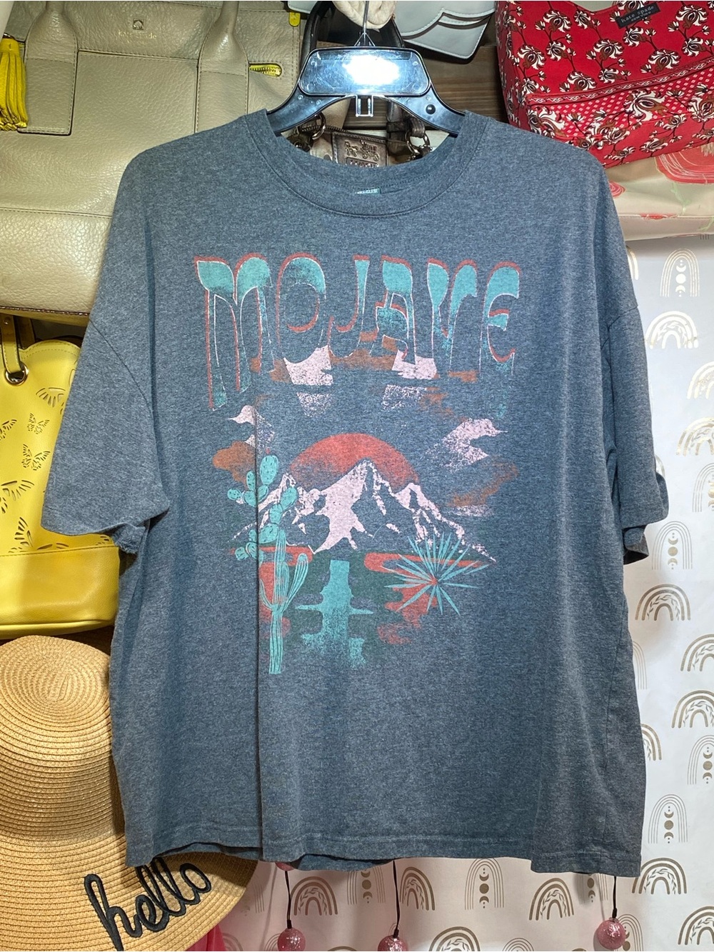 wild fable Charcoal Mojave Graphic Tee with Teal and Coral Print